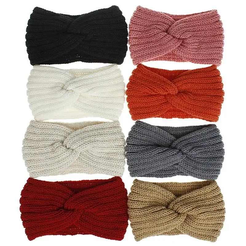 Faixa de cabeça tricotada de lã de inverno para mulheres elegantes