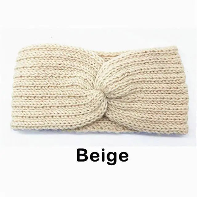 Faixa de cabeça tricotada de lã de inverno para mulheres elegantes