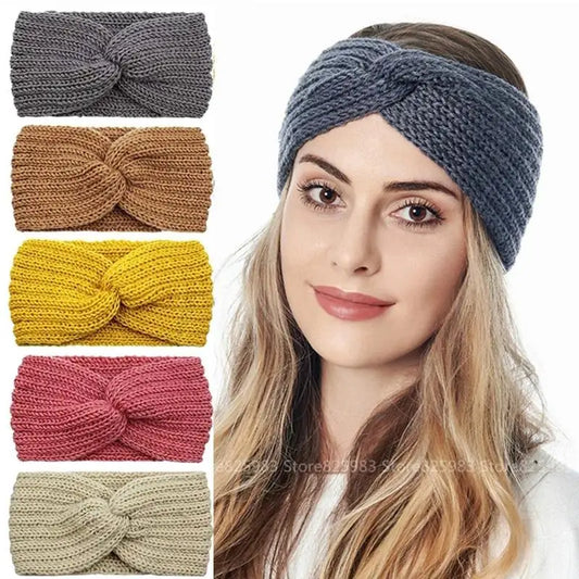 Faixa de cabeça tricotada de lã de inverno para mulheres elegantes