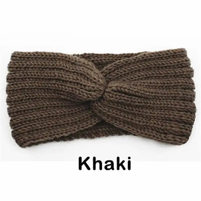 Faixa de cabeça tricotada de lã de inverno para mulheres elegantes